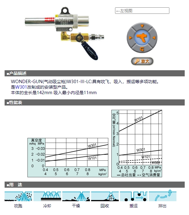 OSAWA 气动吸尘枪 W301系列 W301-III-LC