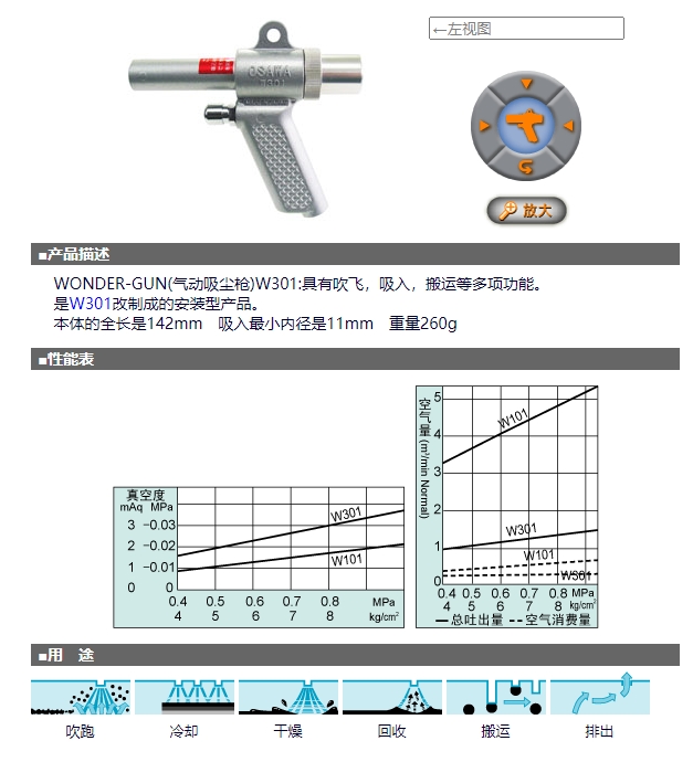 OSAWA 大泽 气动吸尘枪 W301系列 W301