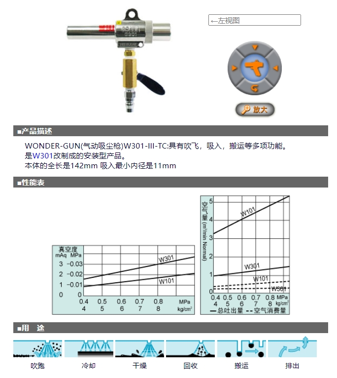 OSAWA 气动吸尘枪 W301系列 W301-III-TC