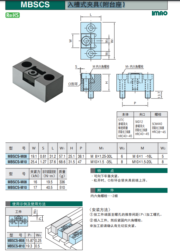 IMAO今尾 夹紧器限位器-入槽式夹具(附台座)