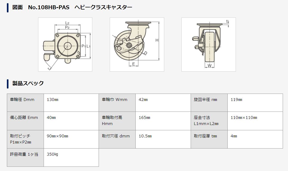 UCHIMURA内村 超重型脚轮 108HB-PAS